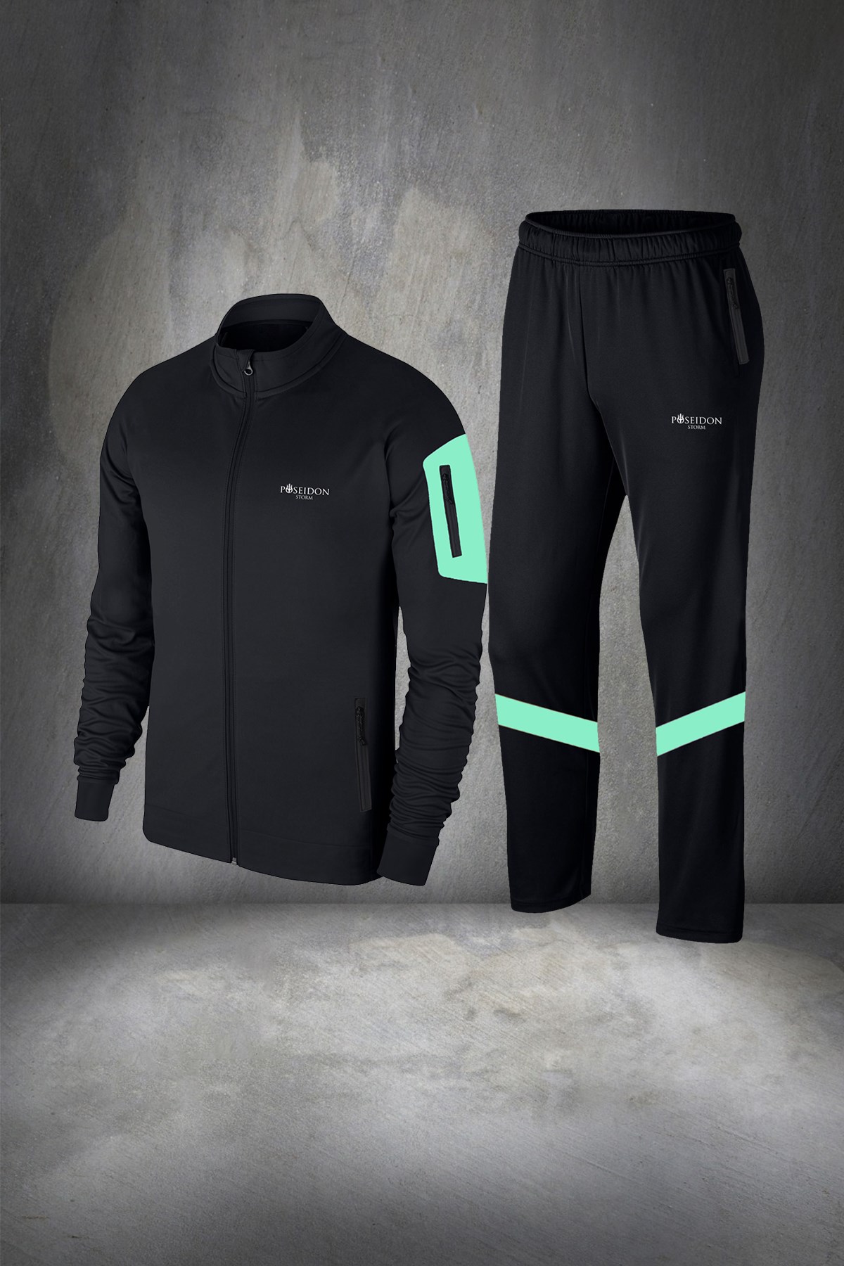 Büyük Beden Erkek Siyah İnterlok Kumaş Rahat Kol Cep Detaylı  Eşofman Seti  4XL-10XL
