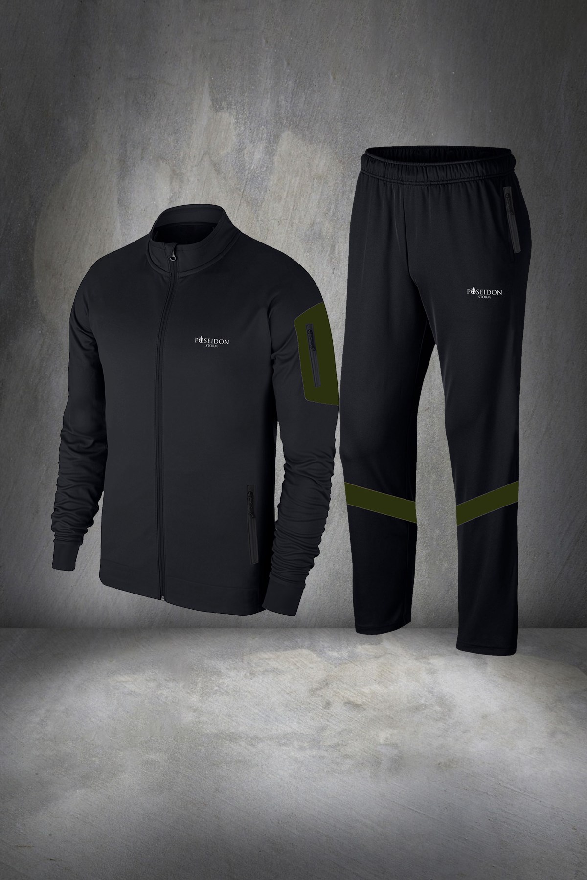 Büyük Beden Erkek Siyah İnterlok Kumaş Cepli Fermuarlı Spor Eşofman Takımı  4XL-10XL