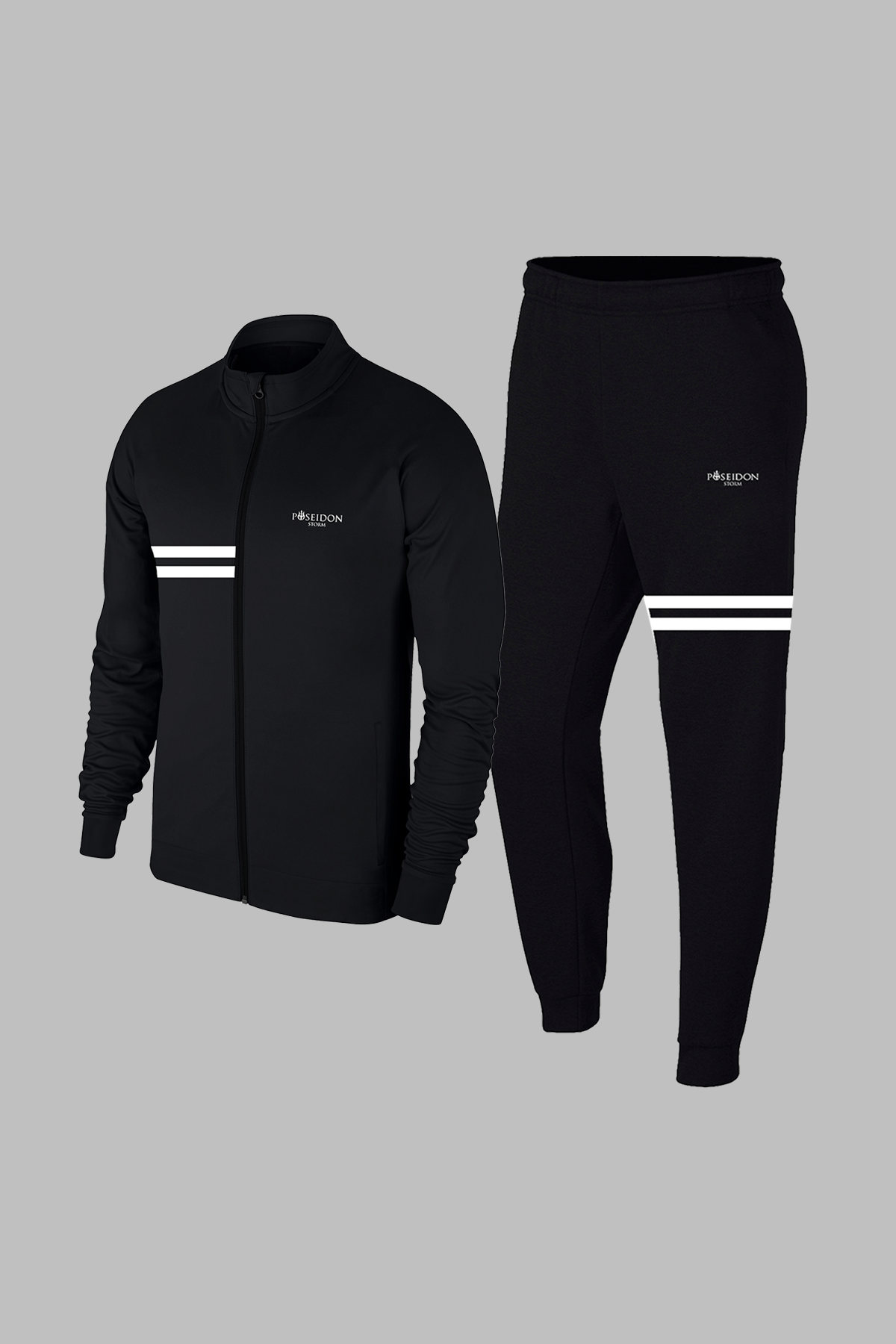 Büyük Beden Erkek Siyah Özel Supra Penye Kumaş Rahat Cepli İki Parçalı Yürüyüş ve Koşu Seti 4XL-10XL