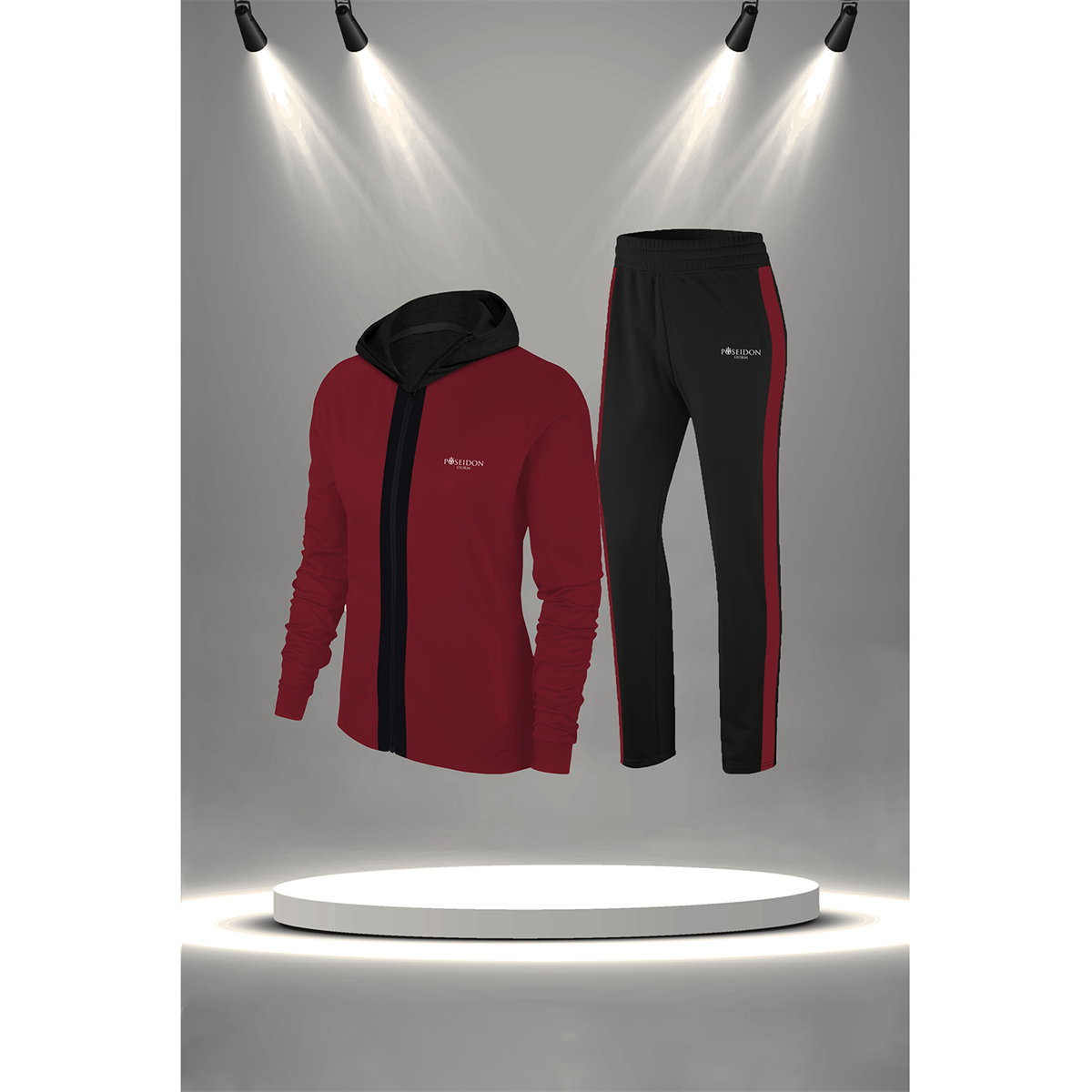 Büyük Beden Kadın Bordo İnterlok Kumaş Her Mevsim Yürüyüş Koşu Eşofman Seti  (4XL-10XL)