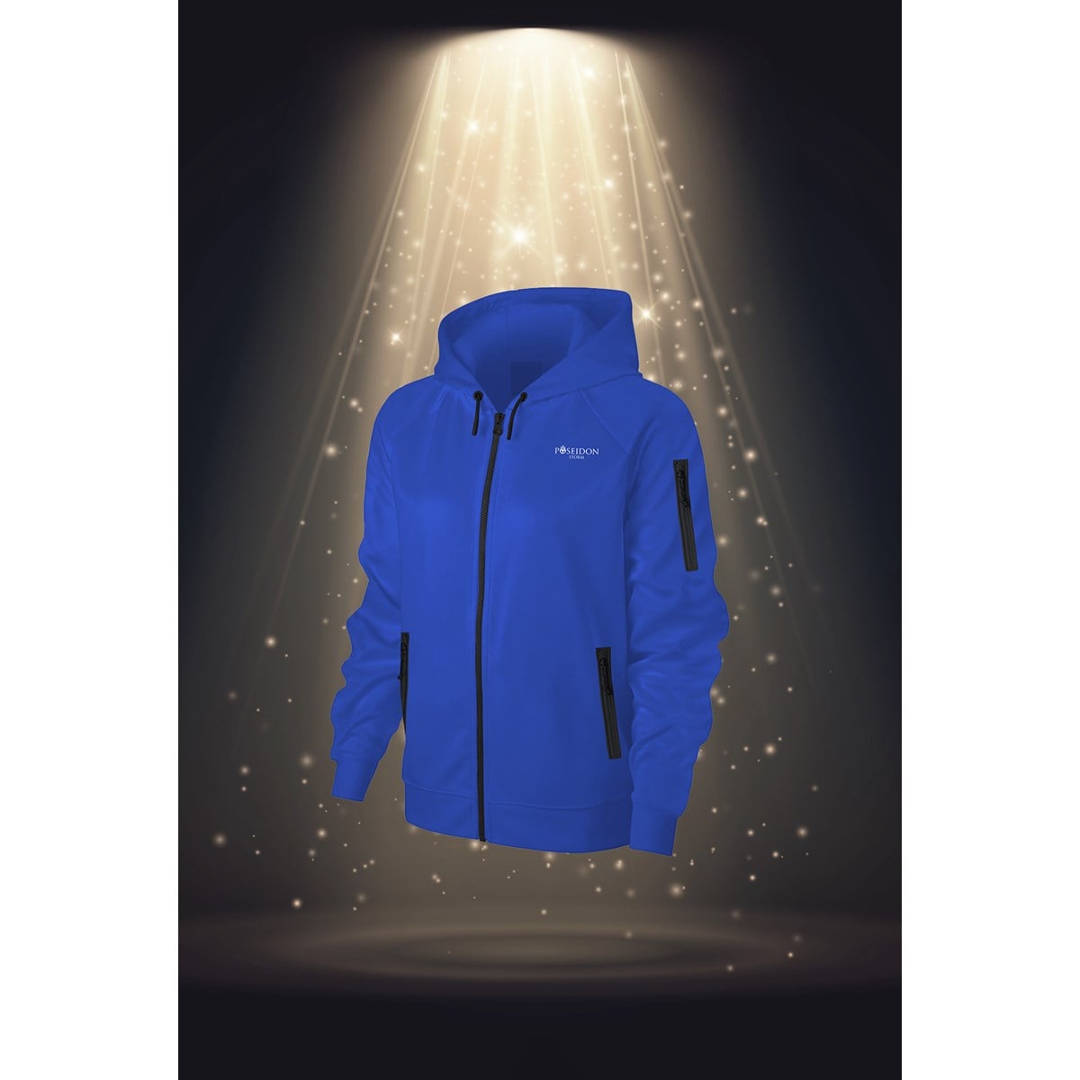 Büyük Beden Kadın Mavi İnterlok Kumaş Kol Fermuarlı Kapüşonlu Standart Fit Sweatshirt 3XL-10XL