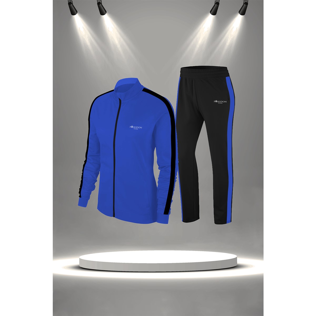 Büyük Beden Kadın Mavi İnterlok Kumaş Sporcu Günlük Koşu Seti  4XL-10XL