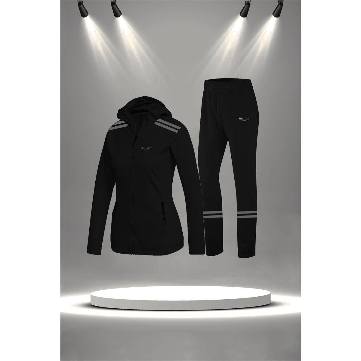 Büyük Beden Kadın Siyah İnterlok Kumaş Fermuarlı Şık Koşu ve Yürüyüş Takımı 4XL-10XL