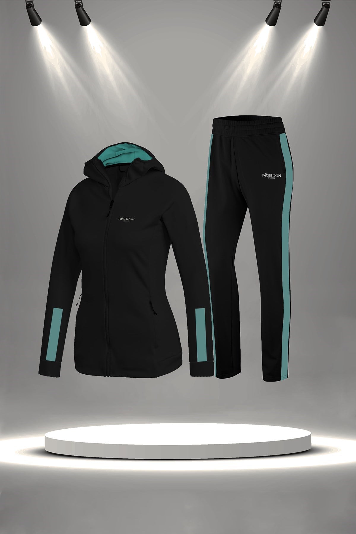 Büyük Beden Kadın Siyah İnterlok Kumaş Her Mevsim Yürüyüş Koşu Eşofman Seti 4XL-10XL