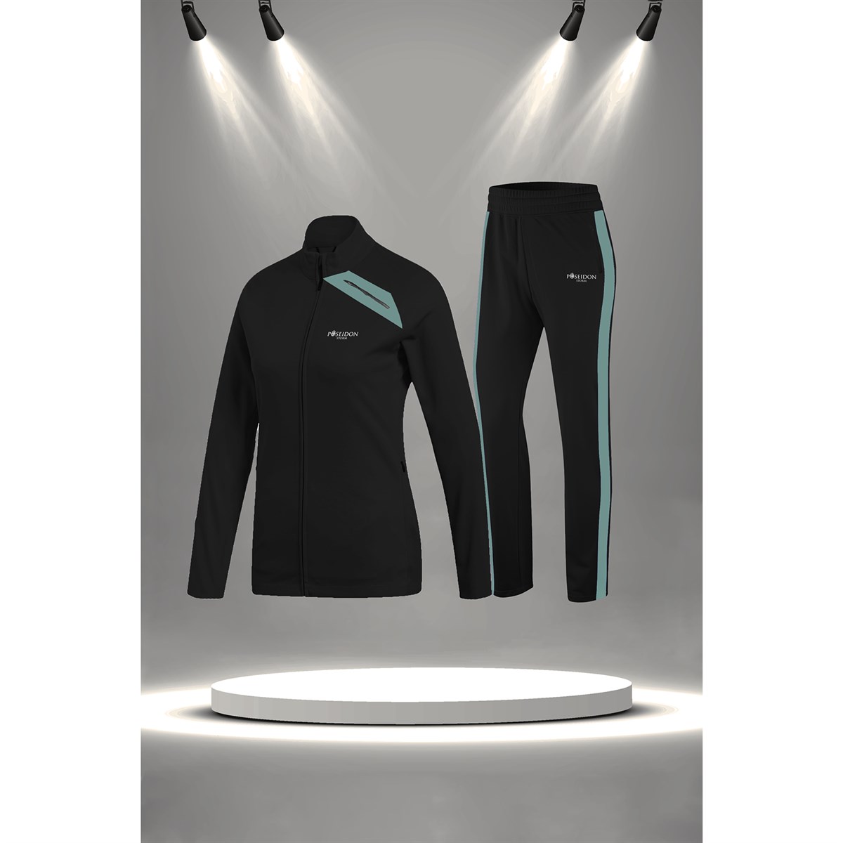 Büyük Beden Kadın Siyah İnterlok Kumaş Mevsimlik Fermuarlı Koşu Takımı  4XL-10XL