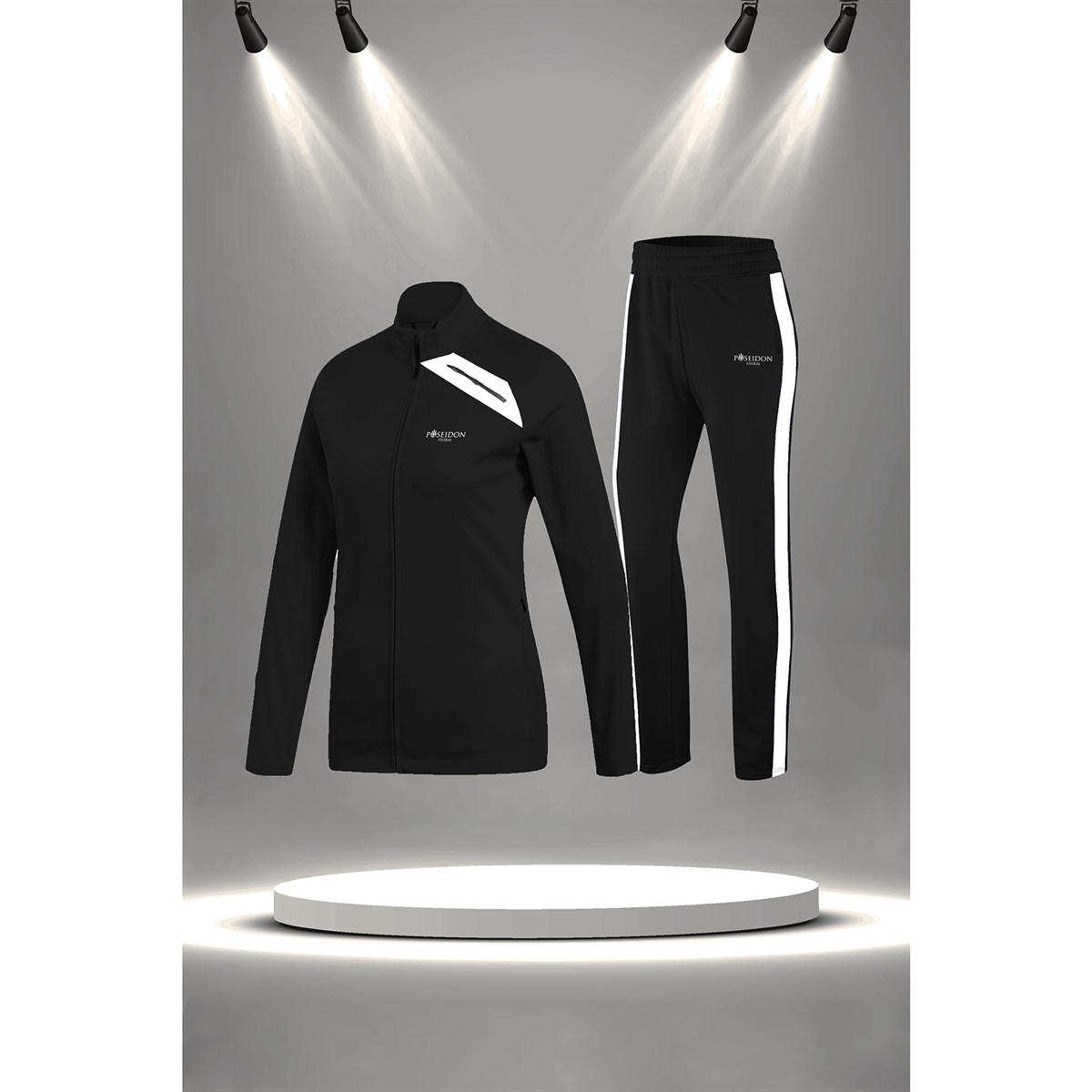 Büyük Beden Kadın Siyah İnterlok Kumaş Rahat Fermuarlı Koşu Takımı  4XL-10XL