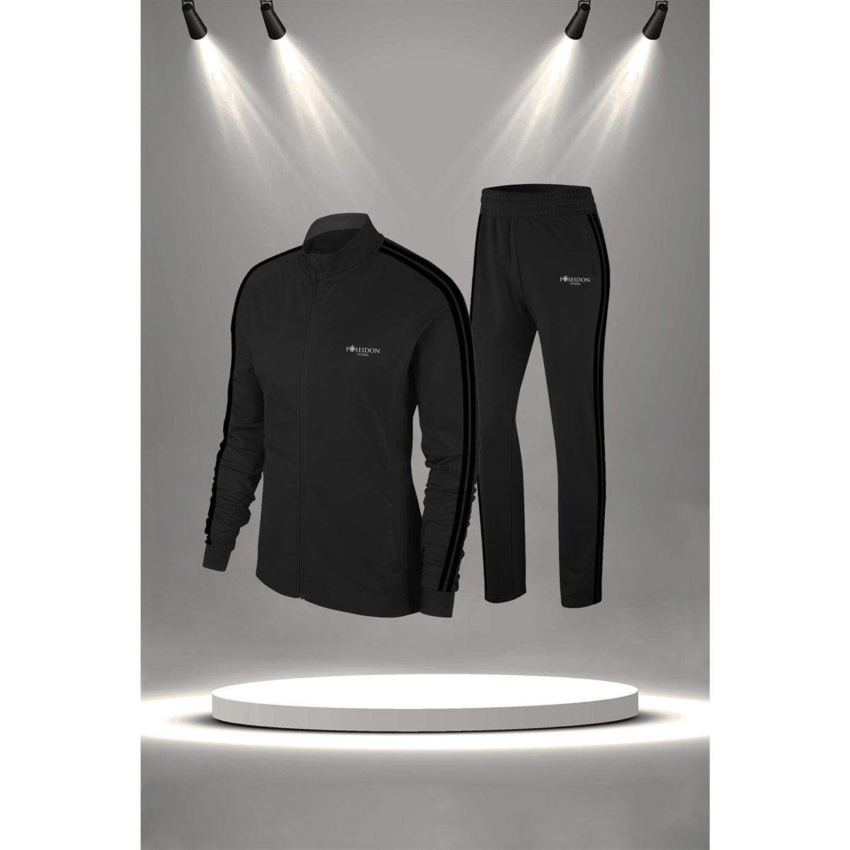 Büyük Beden Kadın Siyah İnterlok Kumaş Fit Regular Kalıp Yürüyüş Koşu Eşofman Seti  4XL-10XL