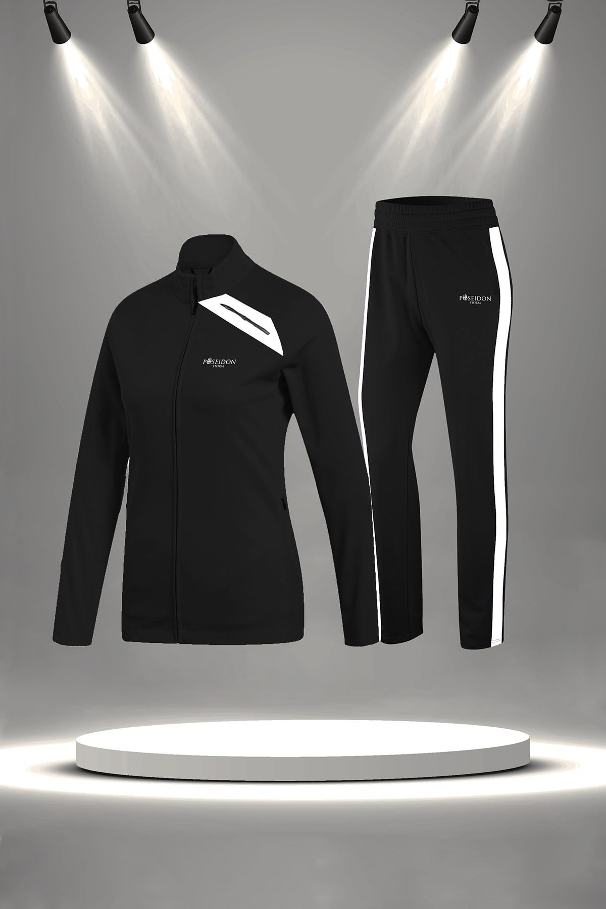 Büyük Beden Kadın Siyah İnterlok Kumaş Her Mevsim Yürüyüş Koşu Eşofman Seti 4XL-10XL