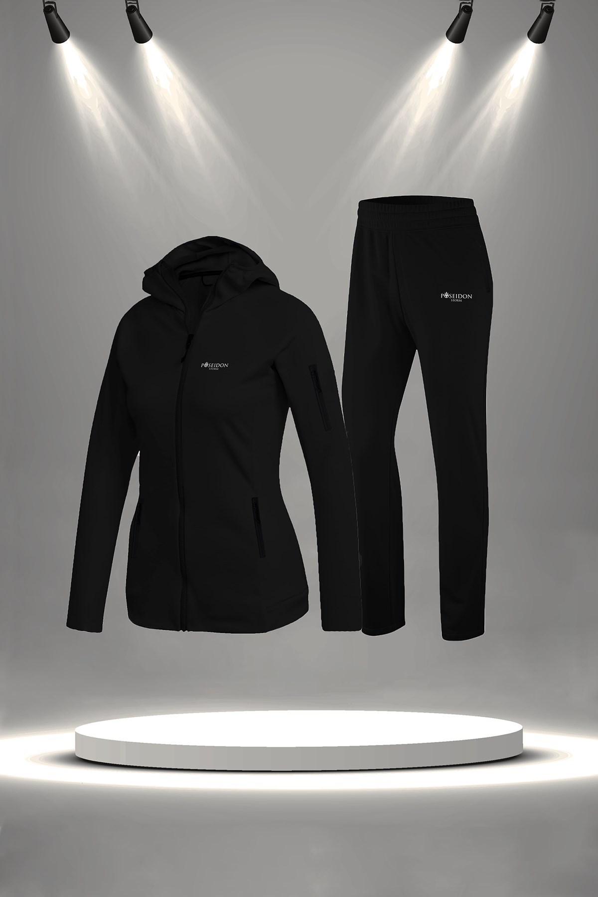 Büyük Beden Kadın Siyah İnterlok Kumaş Her Mevsim Yürüyüş Koşu Eşofman Seti 4XL-10XL