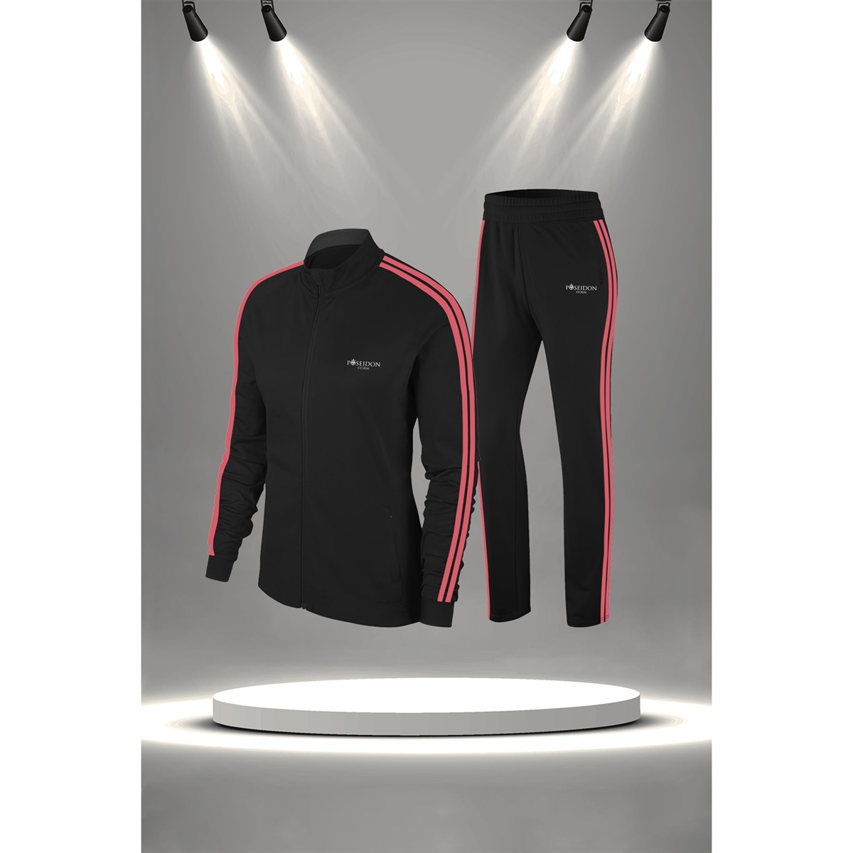 Büyük Beden Kadın Siyah İnterlok Kumaş Yürüyüş ve Koşu için Eşofman Takımı 4XL-10XL