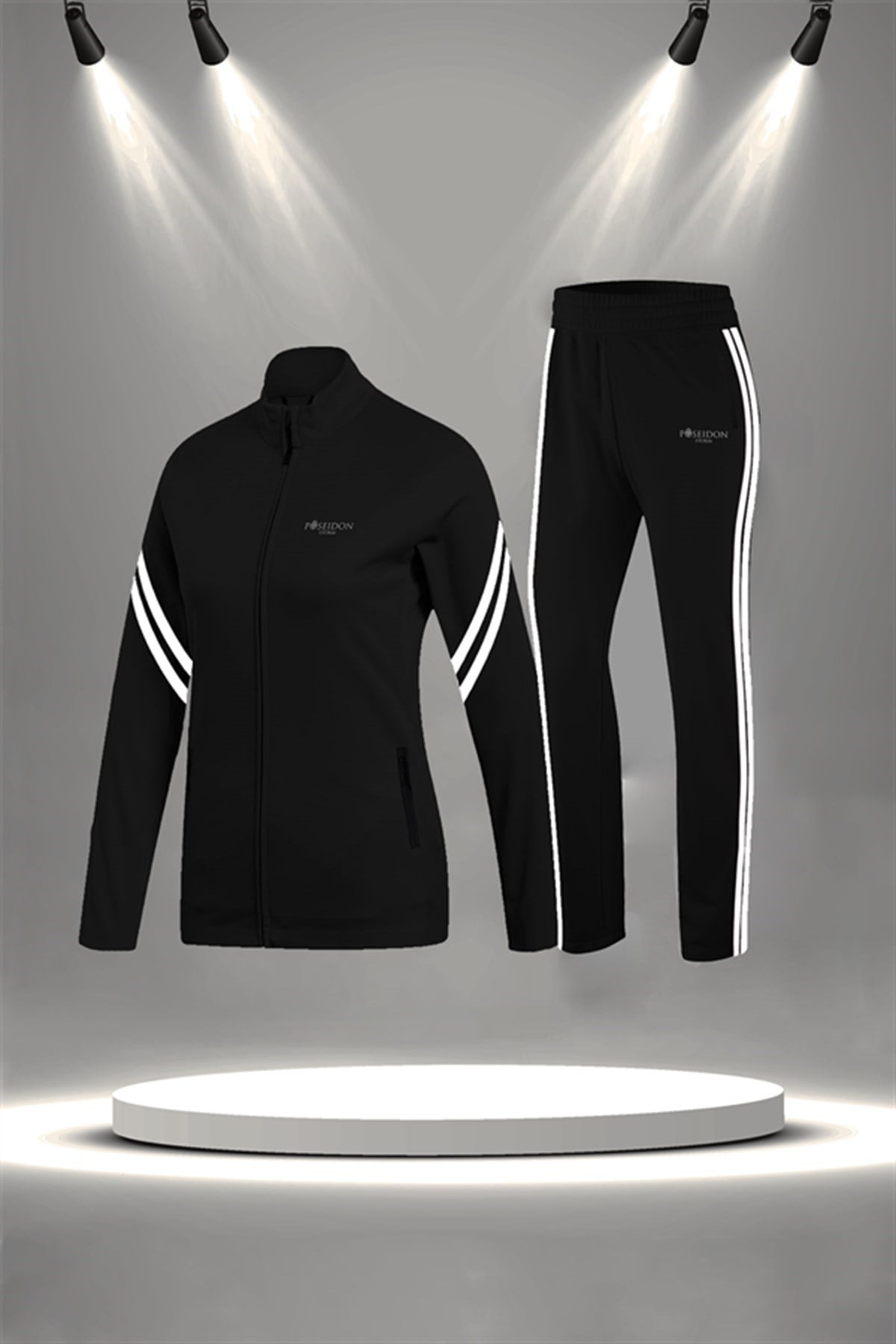 Büyük Beden Kadın Siyah İnterlok Kumaş Günlük Sporcu Yürüyüş Eşofman Takımı Seti  (4XL-10XL)