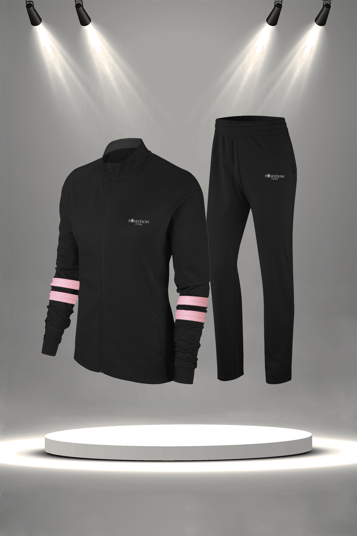 Büyük Beden Kadın Siyah Supra Penye Kumaş Fit Kalıp Koşu Seti(4XL-10XL)