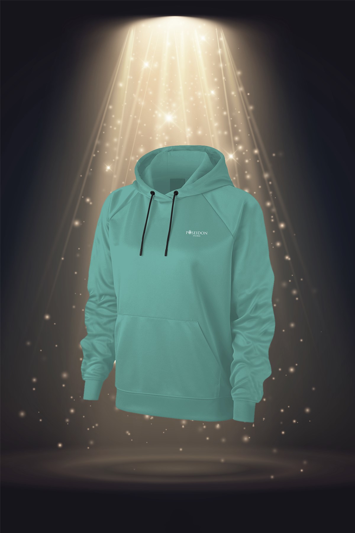 Büyük Beden Kadın Su Yeşili İnterlok Kumaş Kanguru Cepli Kapüşonlu Rahat  Sweatshirt 3XL-10XL