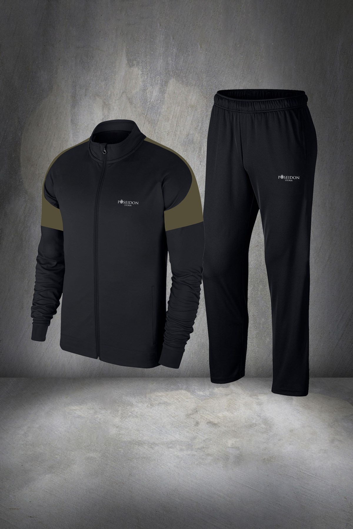 Büyük BedenErkek Siyah İnterlok Kumaş Fermuarlı Eşofman Takımı  4XL-10XL