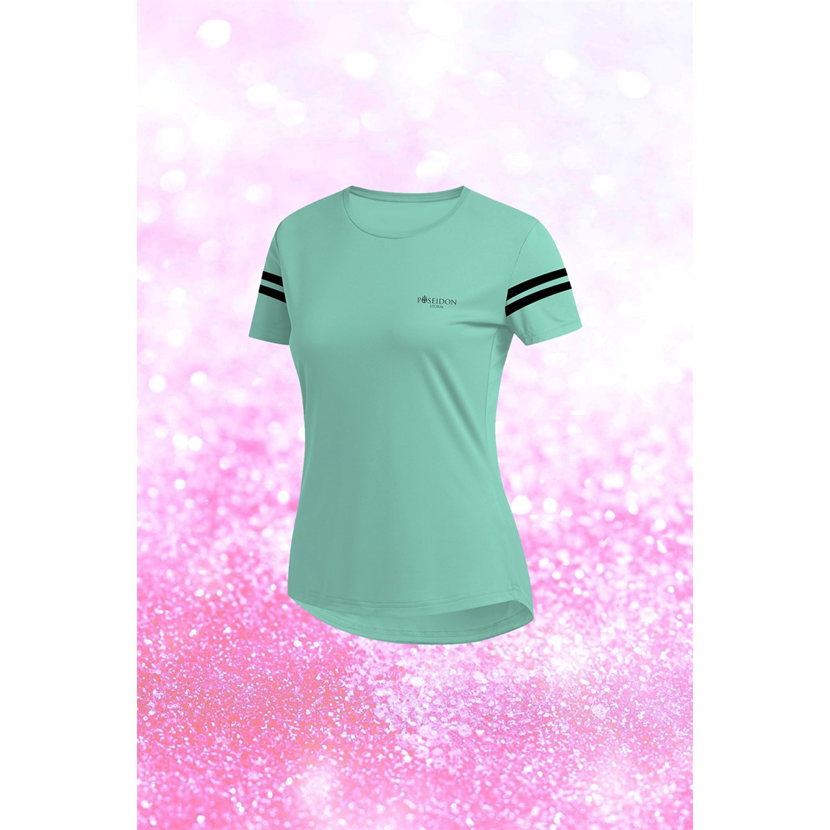 Büyük BedenKadın Su Yeşili Dri-Fit Kumaş Baskısız Yuvarlak Yaka Kısa Kol T-shirt  (4XL-10XL)