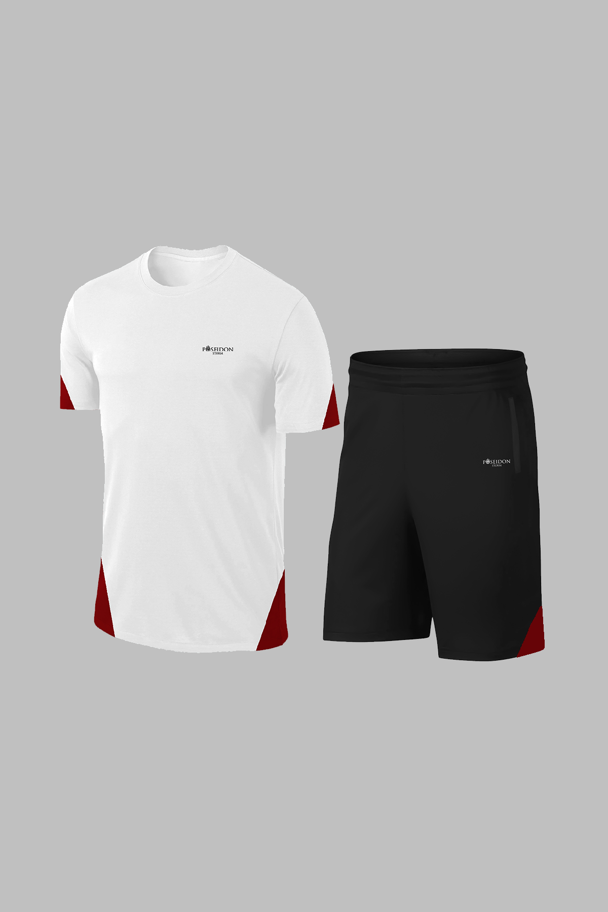 Erkek Beyaz Dri-Fit Kumaş Antrenman ve Koşu için Konforlu Cepli Kısa Kol Tişört Şort İkili Takım (S-3XL)