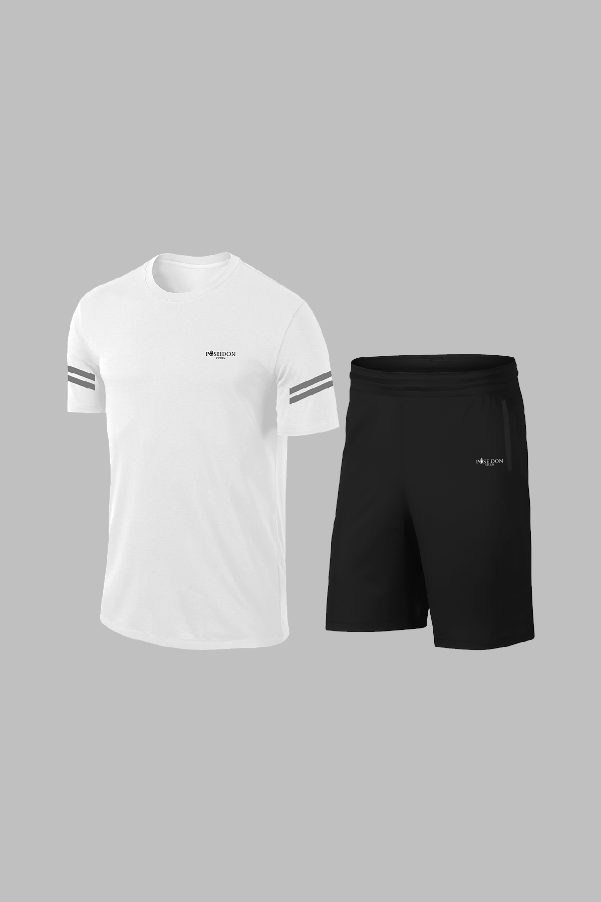 Erkek Beyaz Dri-Fit Kumaş Baskısız Yuvarlak Yaka Kısa Kol Tişört Şort Alt Üst Takımı (S-3XL)