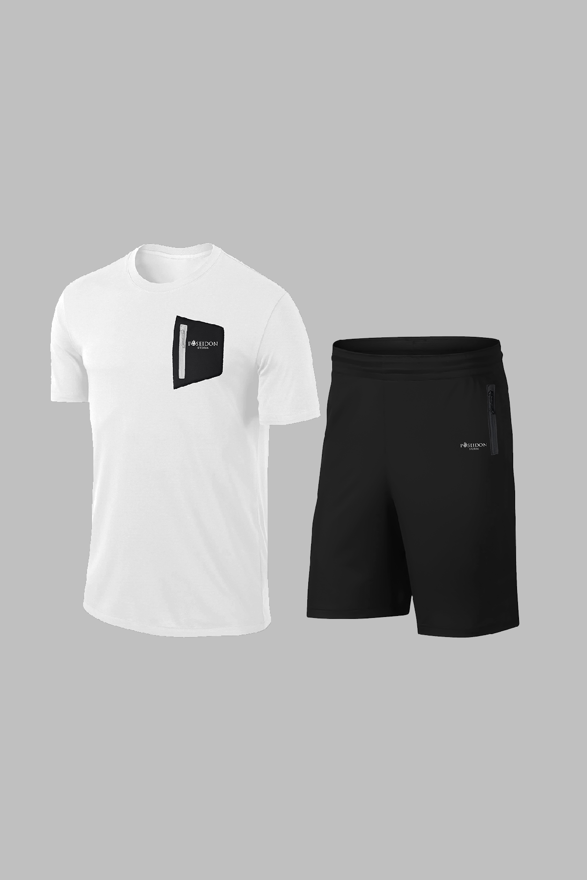 Erkek Beyaz Dri-Fit Kumaş Baskısız Yuvarlak Yaka Kısa Kol Tişört Şort Alt Üst Takımı (S-3XL)