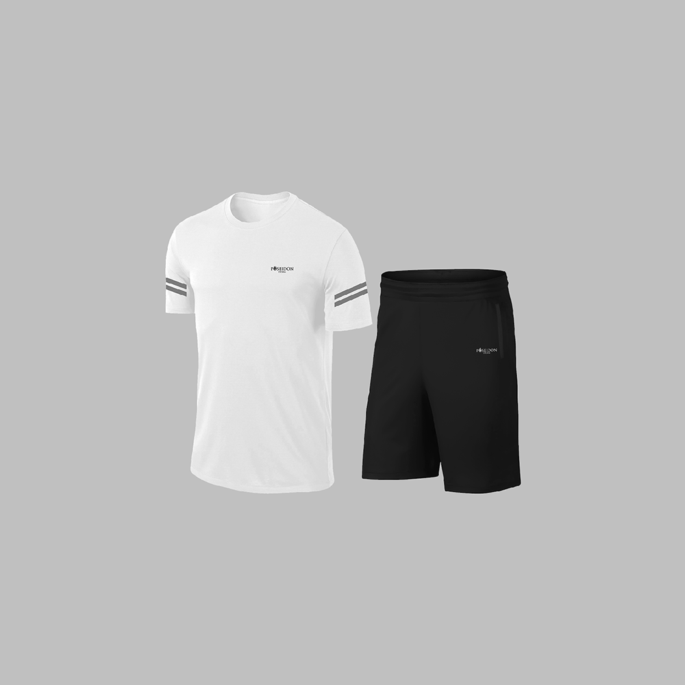 Erkek Beyaz Dri-Fit Kumaş Baskısız Yuvarlak Yaka Kısa Kol Tişört Şort Alt Üst Takım S-3XL