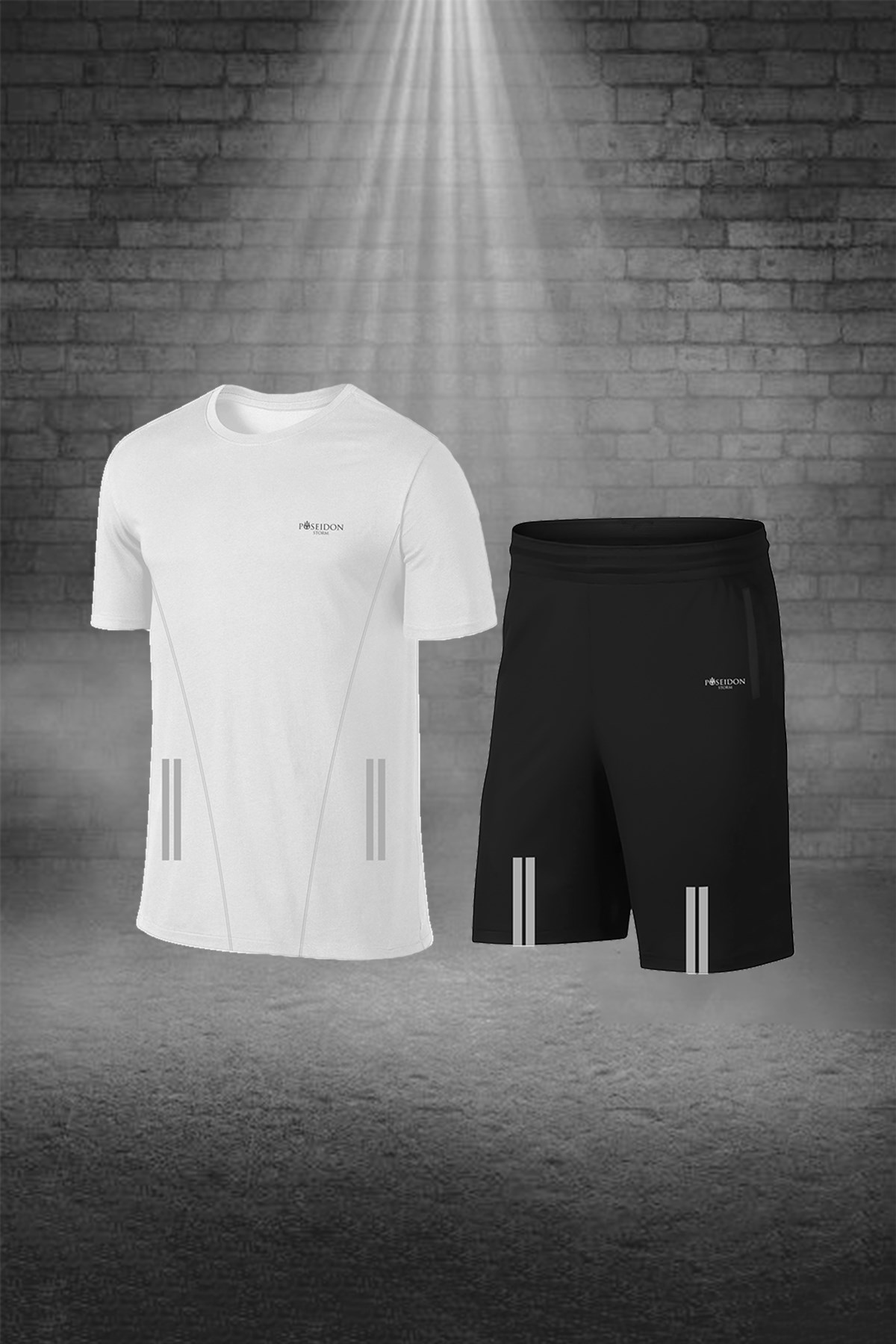 Erkek Beyaz Dri-Fit Kumaş Baskısız Yuvarlak Yaka Kısa Kol Regular Tişört Şort Takım S-3XL