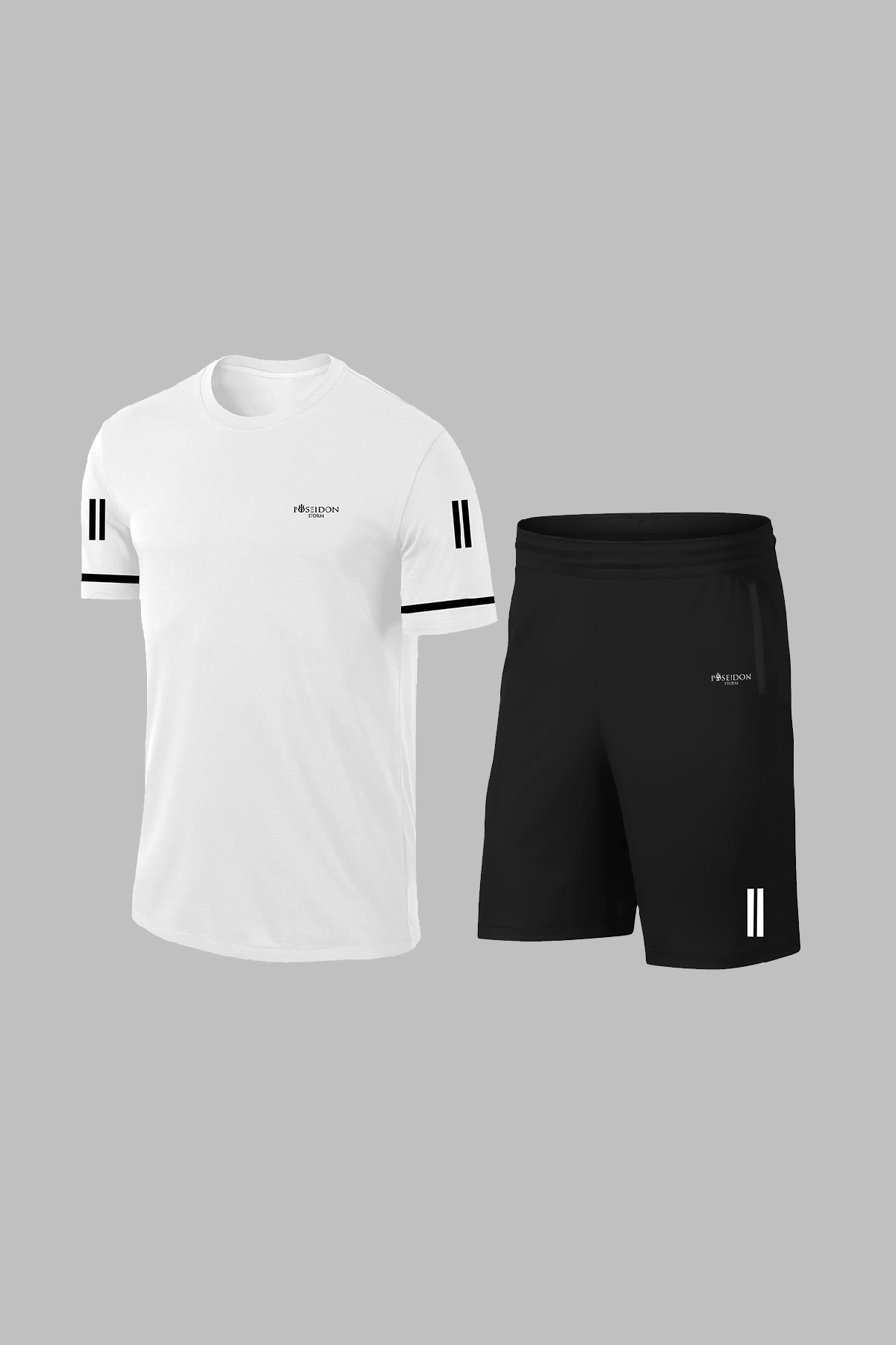 Erkek Beyaz Dri-Fit Kumaş Baskısız Yuvarlak Yaka Kısa Kol Tişört Şort Alt Üst Takım (S-3XL)