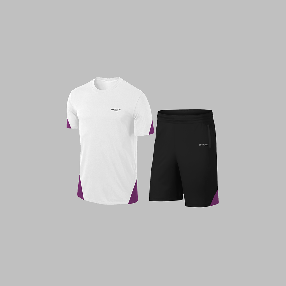Erkek Beyaz Dri-Fit Kumaş Cepli Baskısız Bisiklet Yaka Sporcu Tişört Şort Alt Üst İkili Takım S-3XL