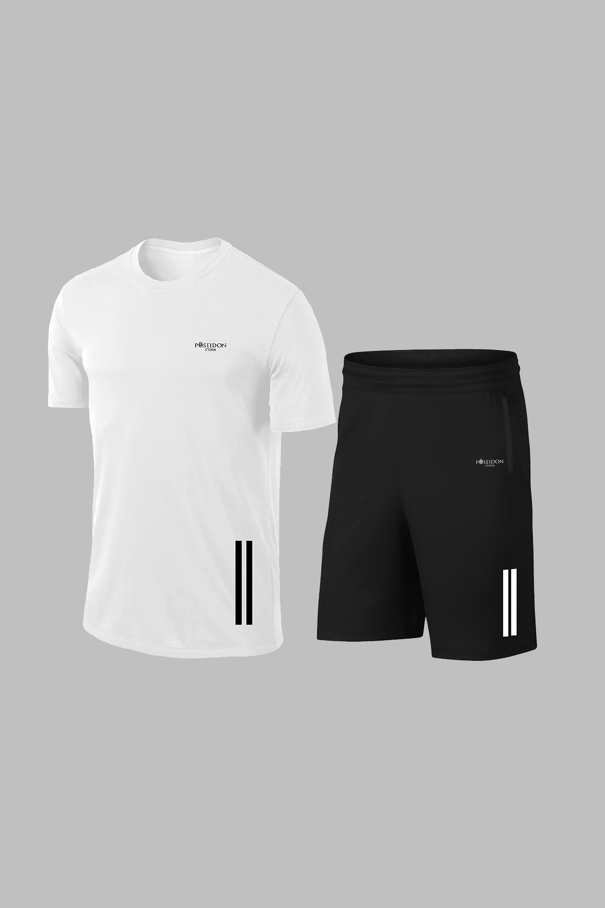 Erkek Beyaz Dri-Fit Kumaş Rahat Konforlu Kesim Yuvarlak Yaka Kısa Kol Tişört Şort Spor Seti (S-3XL)