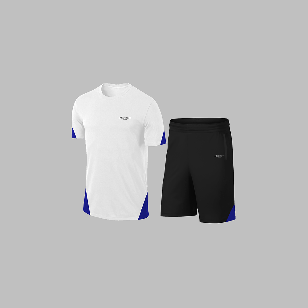 Erkek Beyaz Dri-Fit Kumaş Spor için Konforlu Cepli Kısa Kol Tişört Şort İkili Takım S-3XL