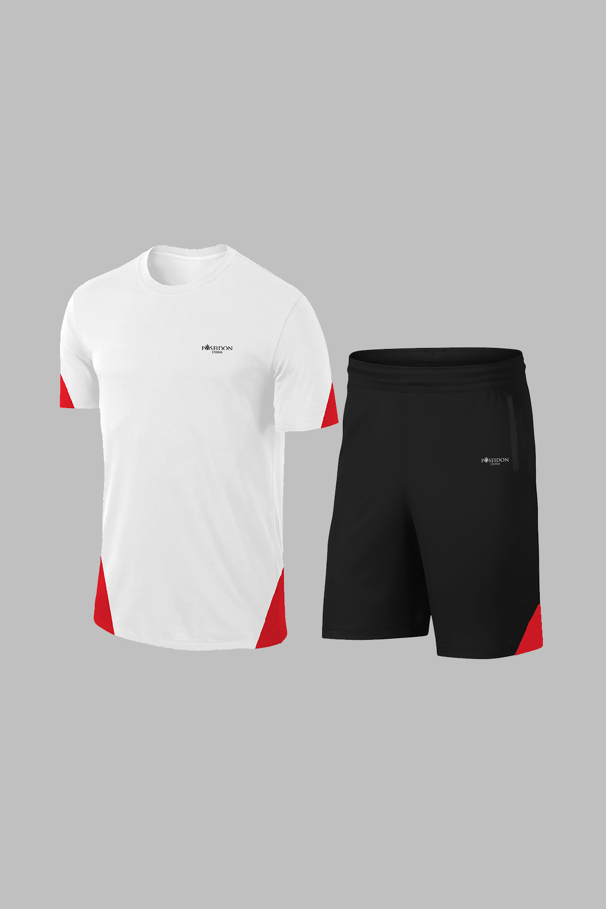 Erkek Beyaz Dri-Fit Kumaş Yuvarlak Yaka Cepli Şık Konforlu Tişört Şort Seti (S-3XL)