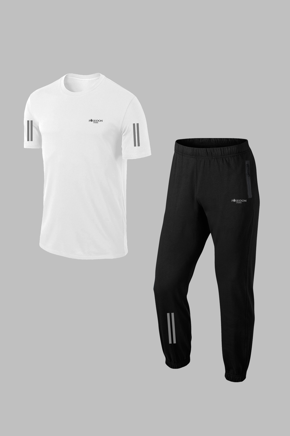 Erkek Beyaz Özel Supra Penye Kumaş Şeritli Rahat Regular Fit Kapüşonlu Eşofman Takımı S-3XL