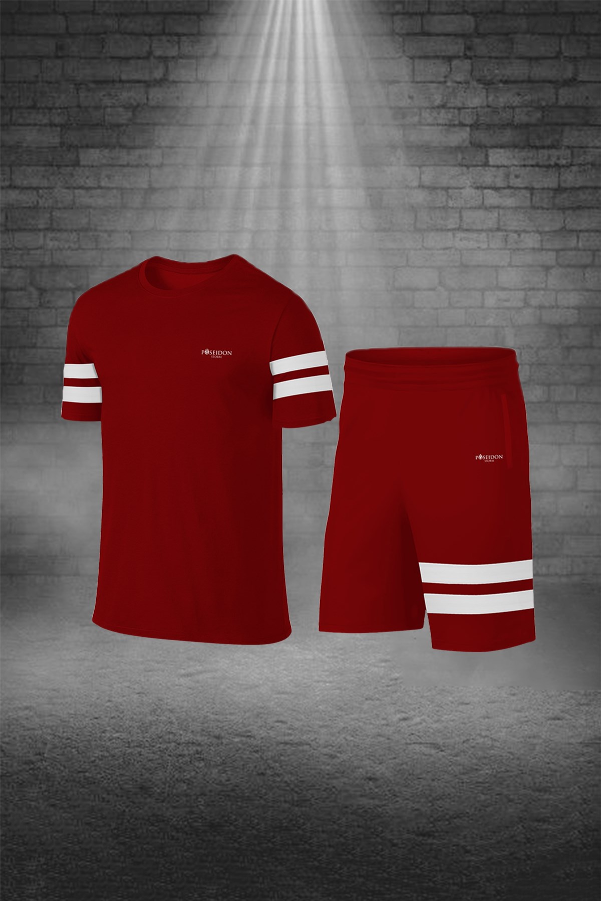 Erkek Bordo Dri-Fit Kumaş Baskısız Günlük Rahat Tişört Şort Spor Takım Seti S-3XL