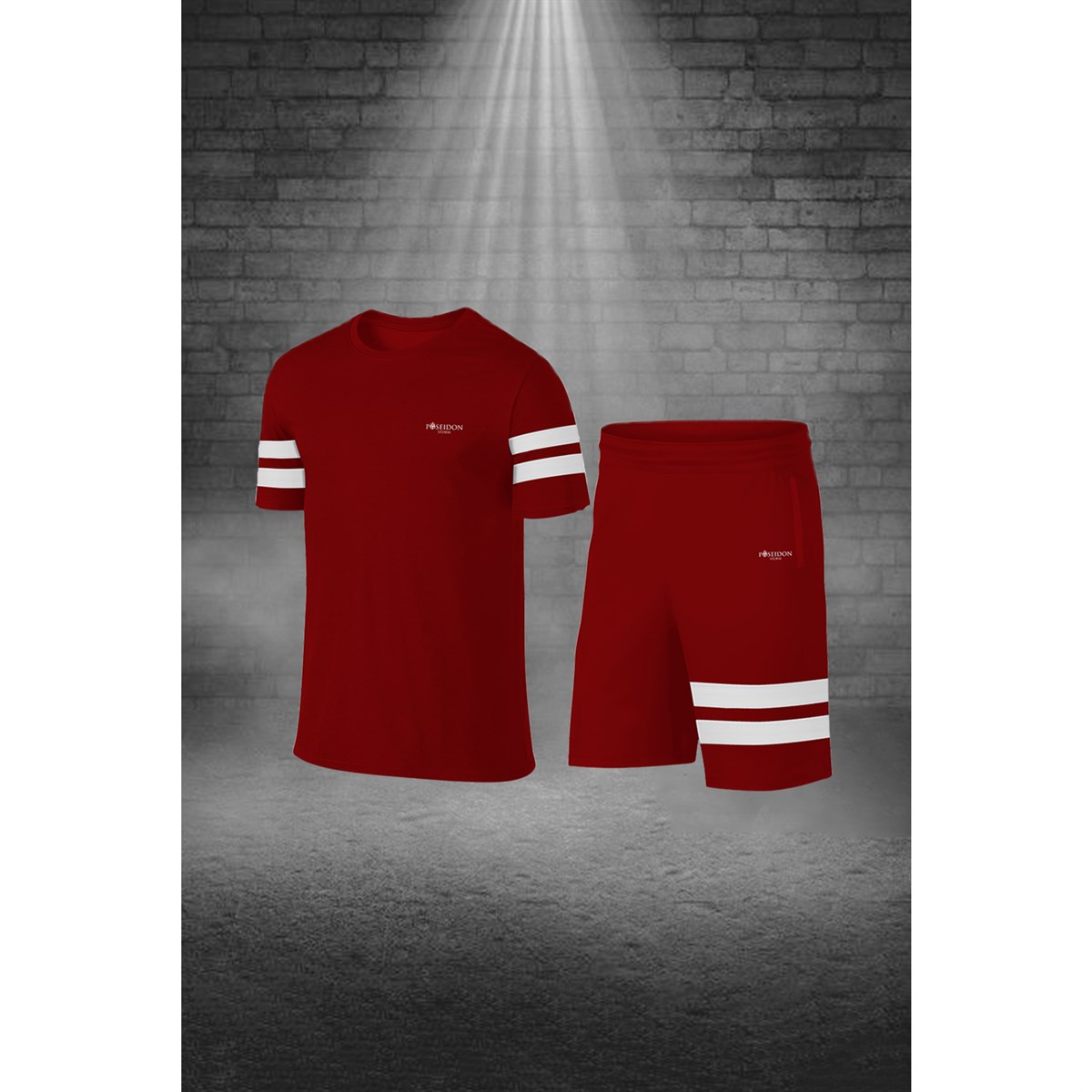 Erkek Bordo Dri-Fit Kumaş Baskısız Günlük Rahat Tişört Şort Spor Takım Seti S-3XL