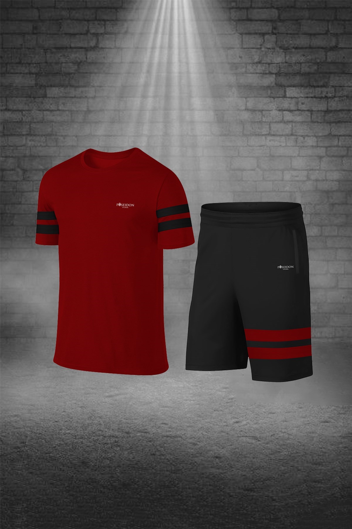Erkek Bordo Dri-Fit Kumaş Baskısız Günlük Rahat Tişört Şort Spor Takım Seti S-3XL