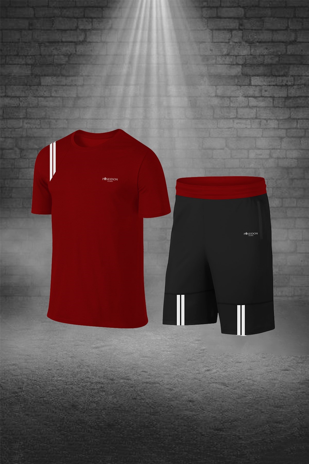 Erkek Bordo Dri-Fit Kumaş Cepli Baskısız Bisiklet Yaka Tişört Şort Sporcu Alt Üst Takım S-3XL 