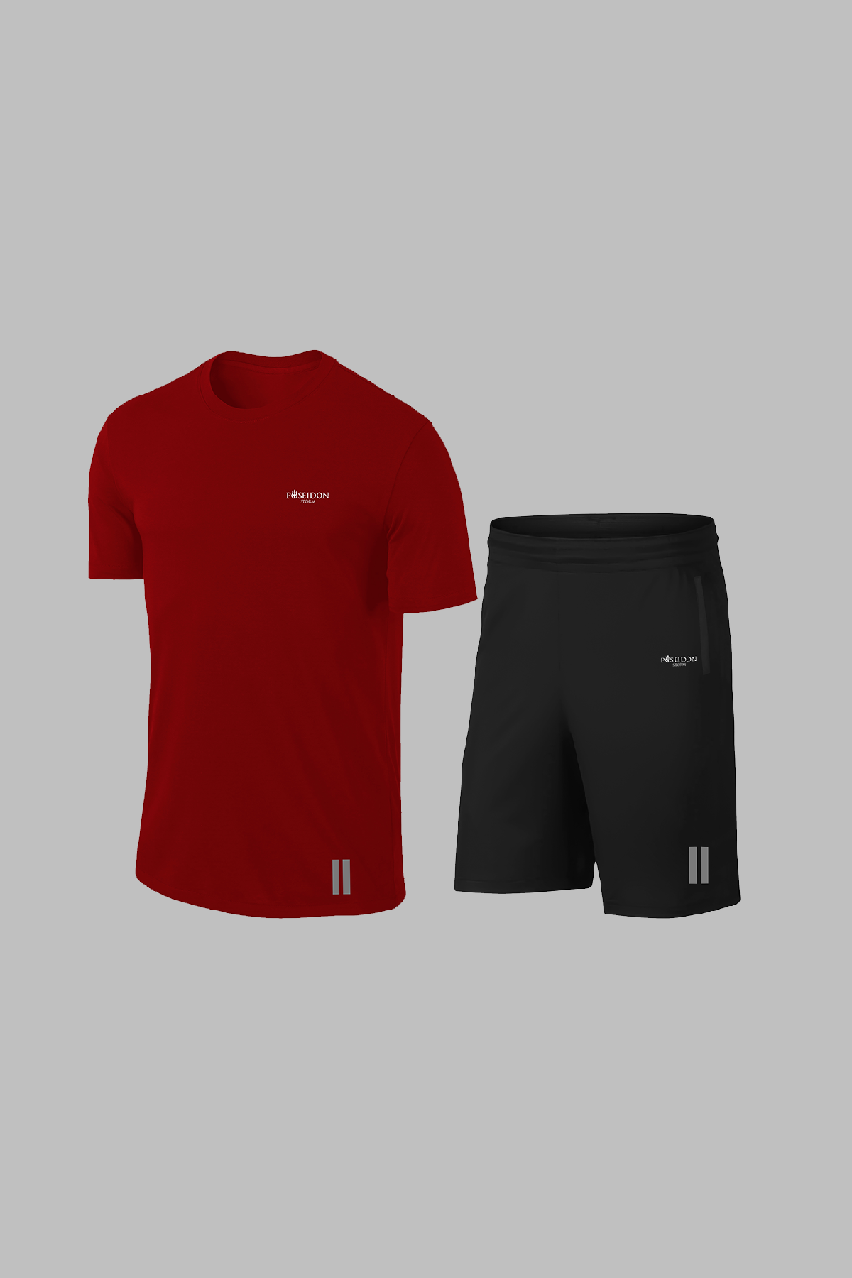 Erkek Bordo Dri-Fit Kumaş Cepli Baskısız Bisiklet Yaka Yürüyüş için Tişört Şort Alt Üst İkili Takım (S-3XL)
