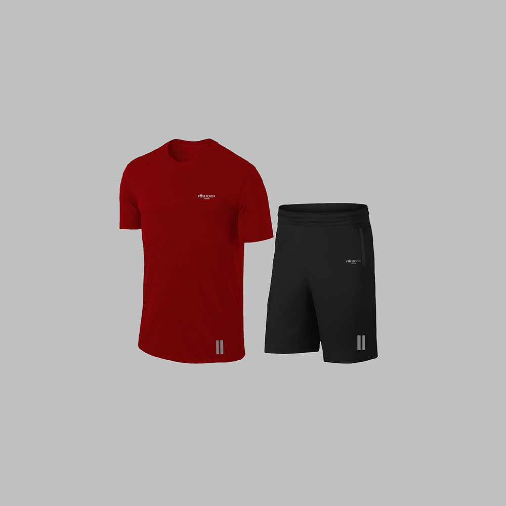 Erkek Bordo Dri-Fit Kumaş Cepli Baskısız Bisiklet Yaka Tişört Şort Sporcu Alt Üst Takım S-3XL