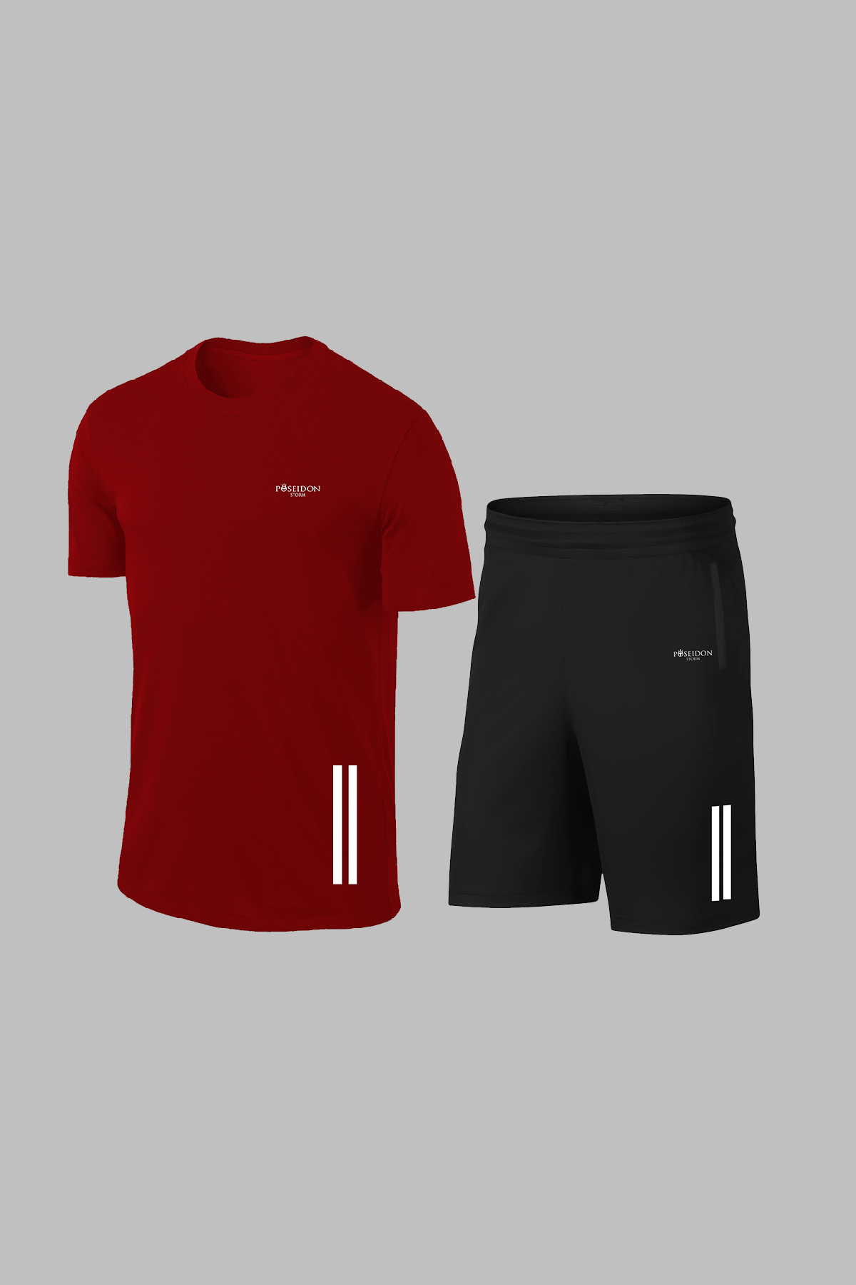 Erkek Bordo Dri-Fit Kumaş Cepli Baskısız Bisiklet Yaka Yürüyüş için Tişört Şort Alt Üst İkili Takım (S-3XL)