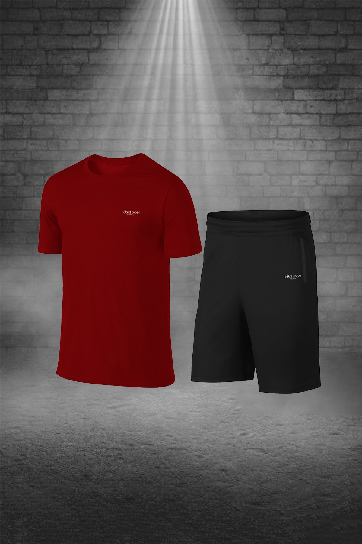 Erkek Bordo Dri-Fit Kumaş Cepli Baskısız Bisiklet Yaka Yürüyüş için Tişört Şort Alt Üst İkili Takım S-3XL