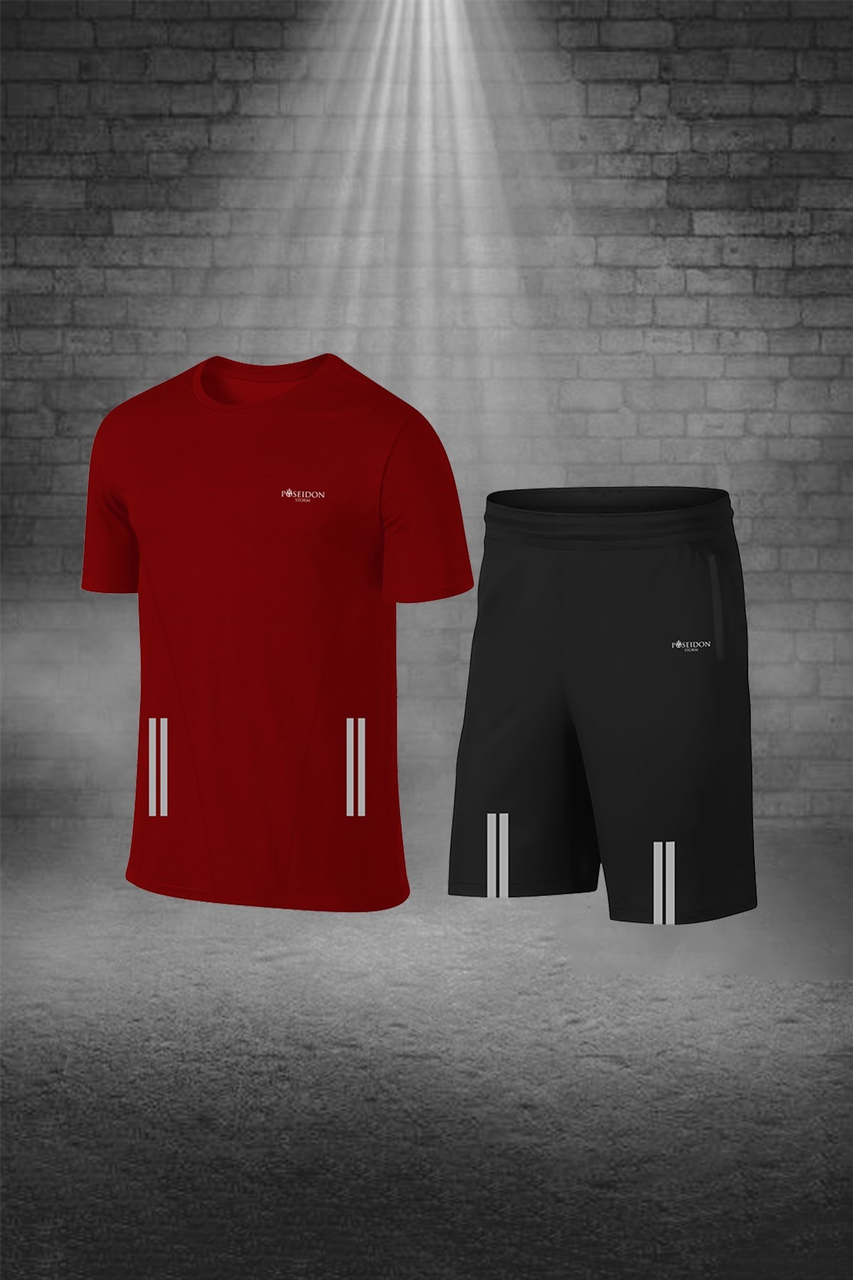 Erkek Bordo Dri-Fit Kumaş Günlük Rahat Kısa Kol Tişört Şort Spor Takım Seti S-3XL