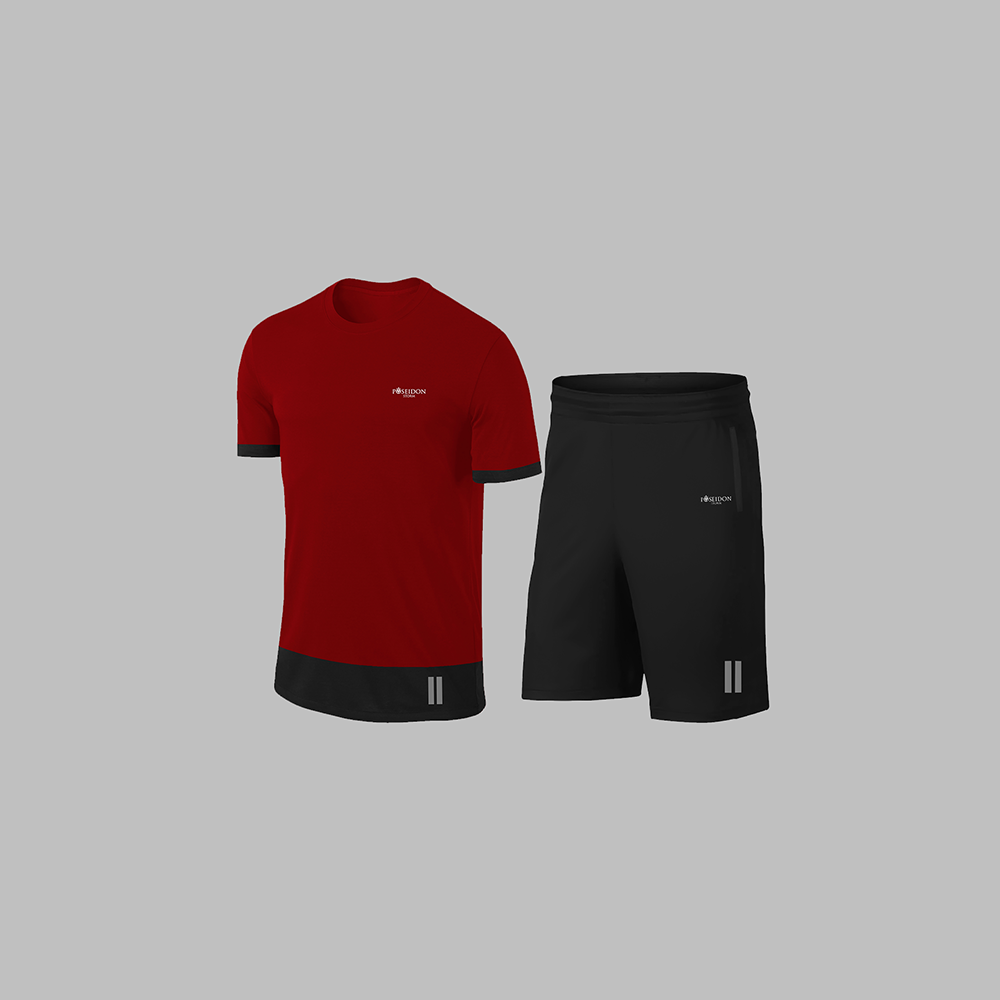 Erkek Bordo Dri-Fit Kumaş Günlük Rahat Kısa Kol Tişört Şort Spor Takım Seti S-3XL