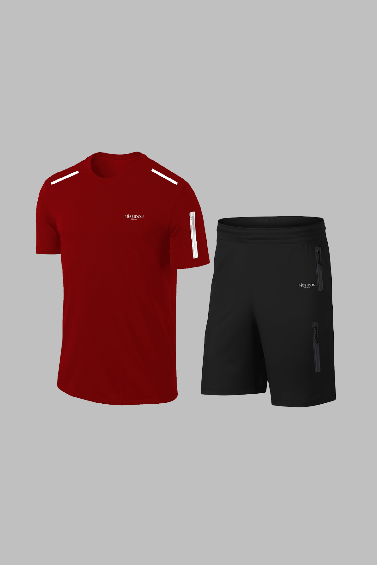 Erkek Bordo Dri-Fit Kumaş Günlük Rahat Kısa Kol Tişört Şort Spor Takım Seti (S-3XL)
