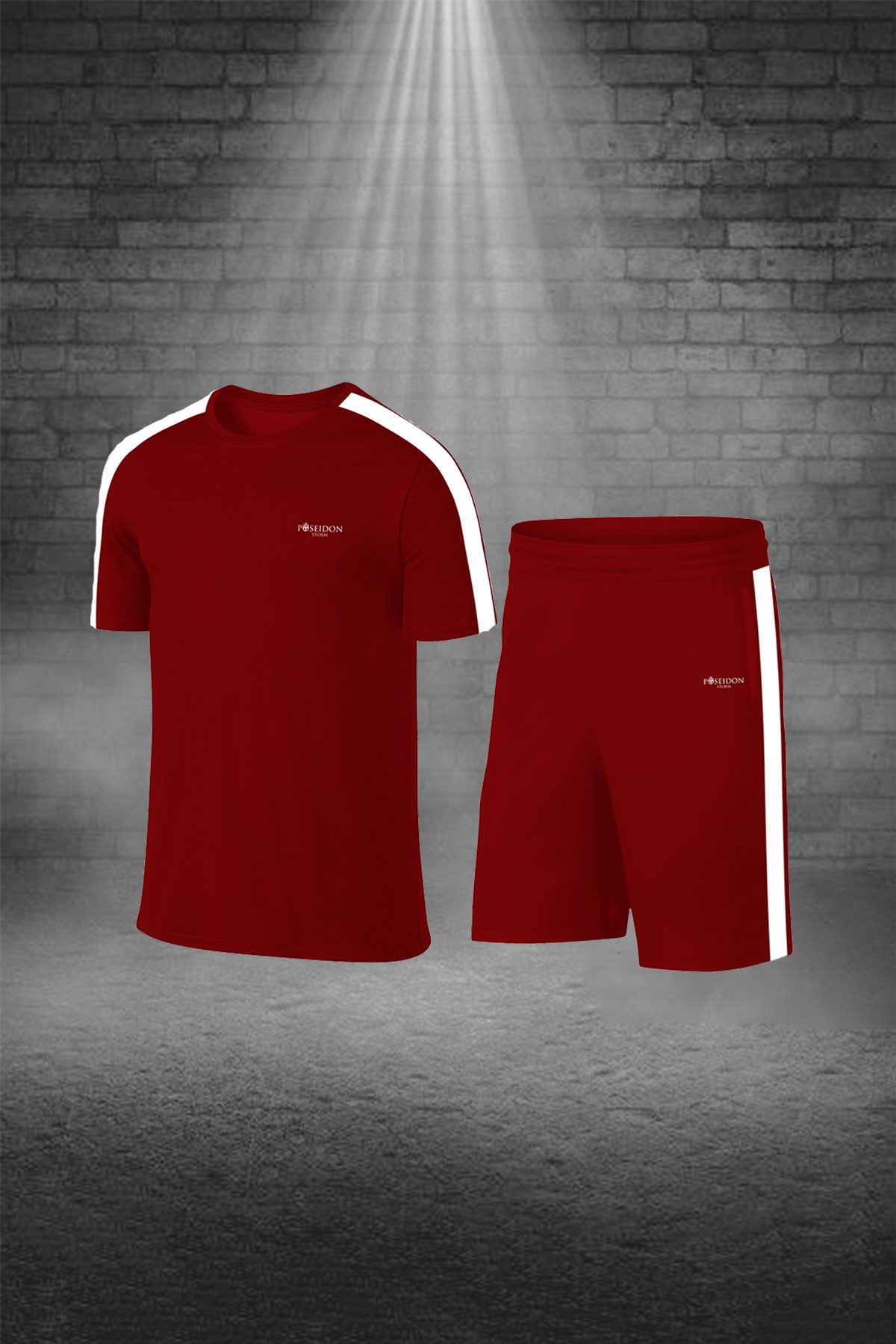 Erkek Bordo Dri-Fit Kumaş Spor için Konforlu Cepli Kısa Kol Tişört Şort İkili Takım S-3XL 