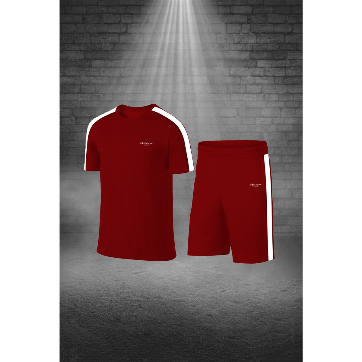 Erkek Bordo Dri-Fit Kumaş Spor için Konforlu Cepli Kısa Kol Tişört Şort İkili Takım S-3XL 