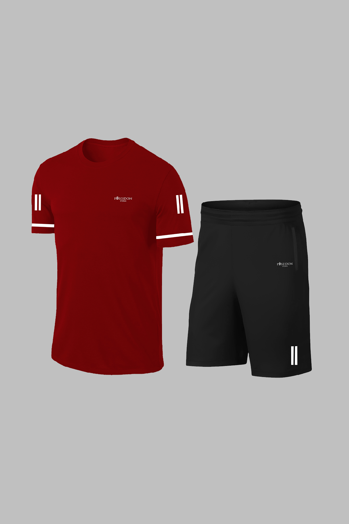 Erkek Bordo Dri-Fit Kumaş Yuvarlak Yaka Cepli Şık Konforlu Tişört Şort Seti (S-3XL)