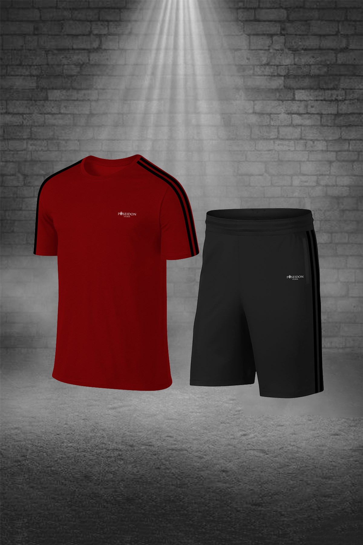 Erkek Bordo Dri-Fit Kumaş Yuvarlak Yaka Cepli Şık Konforlu Tişört Şort Seti S-3XL