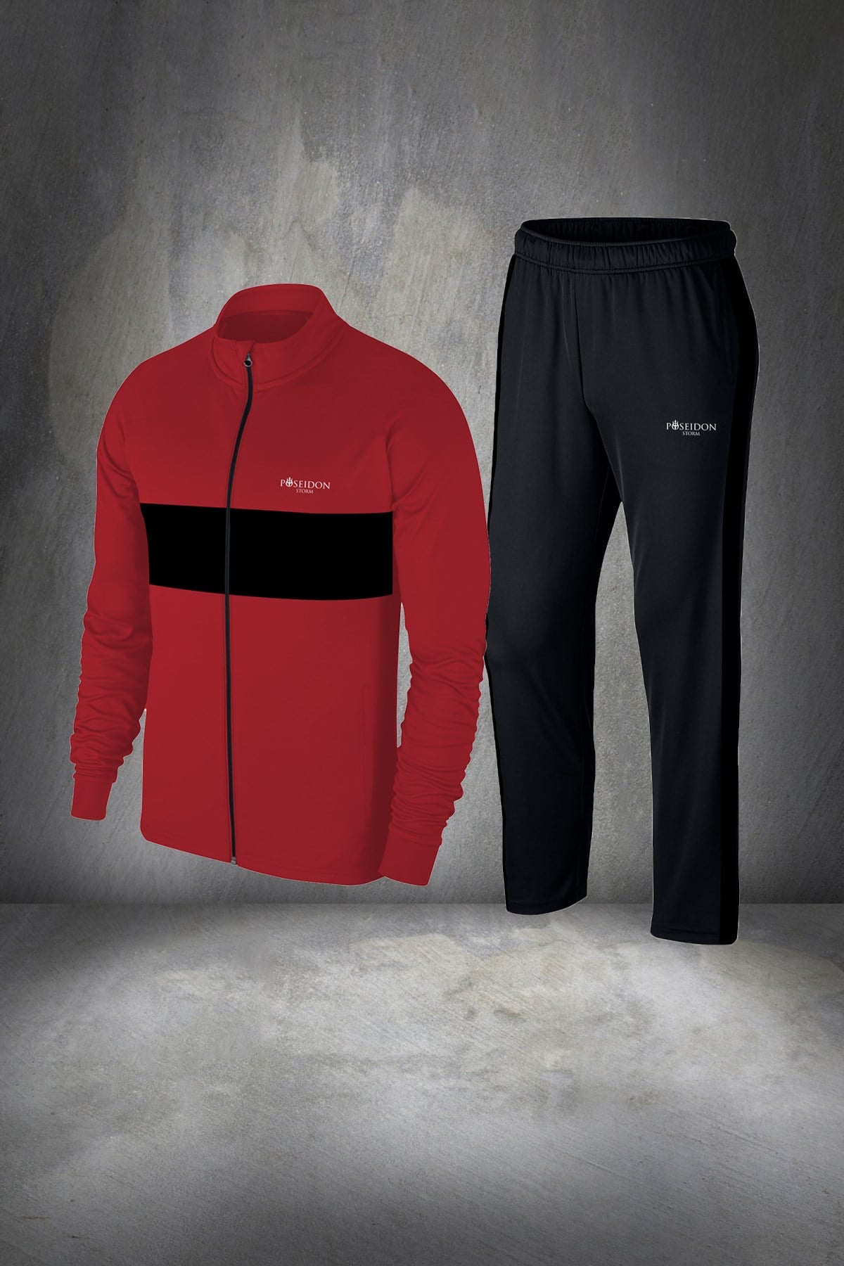 Erkek Bordo Günlük Sporcu Eşofman Takımı S-3XL - siyah ön detay - M12