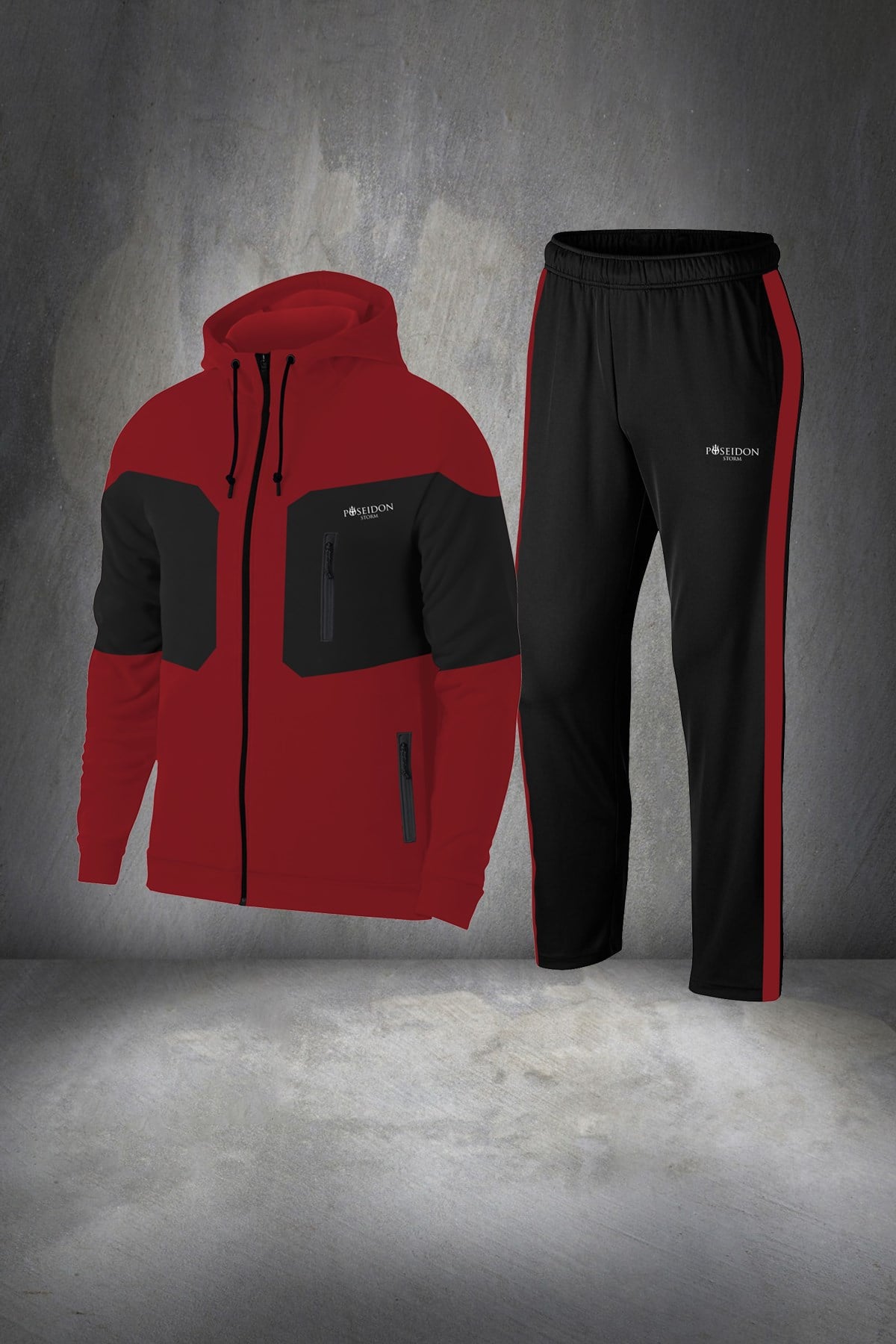 Erkek Bordo Günlük Sporcu Eşofman Takımı S-3XL - önü ve kolları parçalı - M14