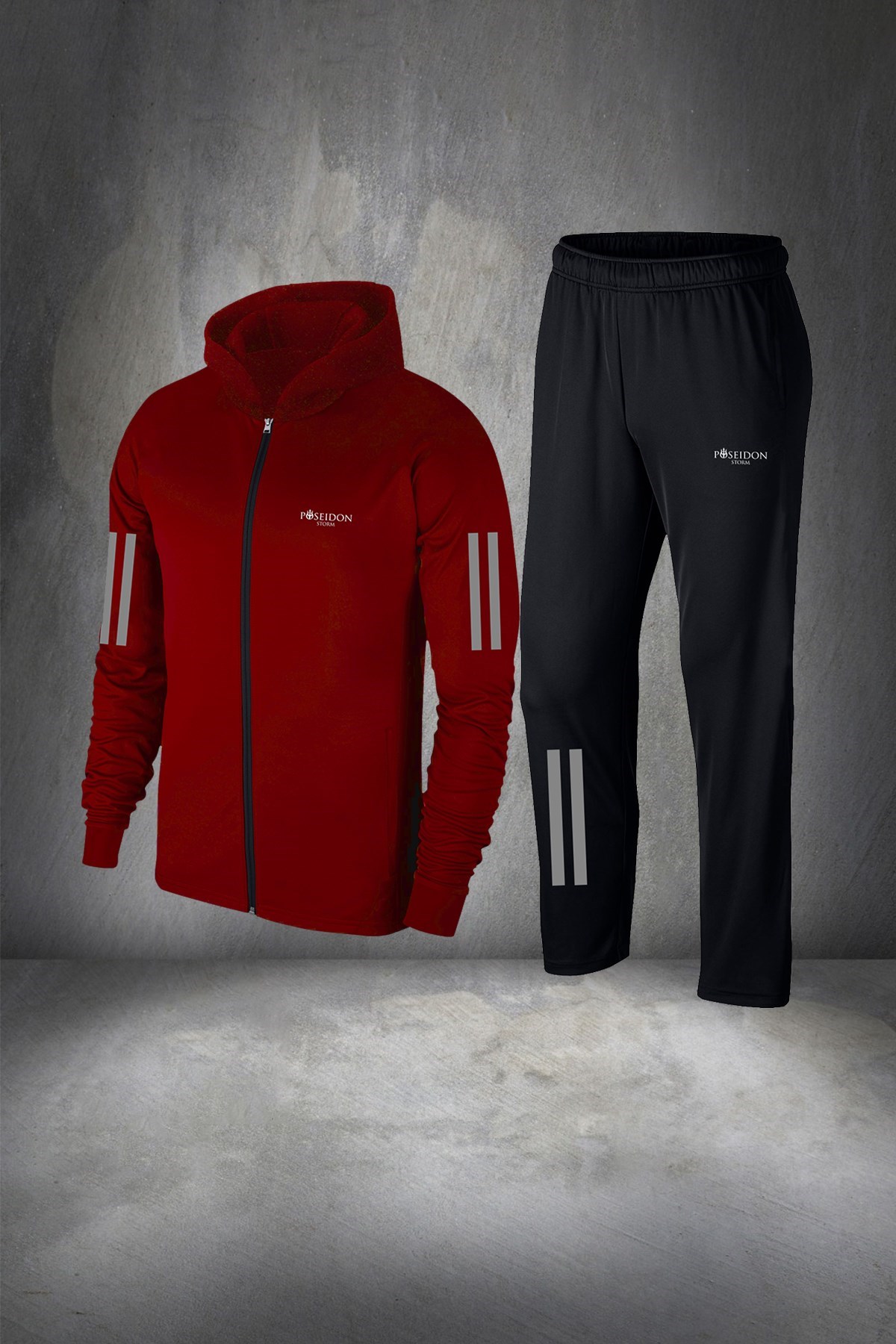 Erkek Bordo İnterlok Kumaş Koşu ve Yürüyüş için Kapüşonlu Spor Seti S-3XL