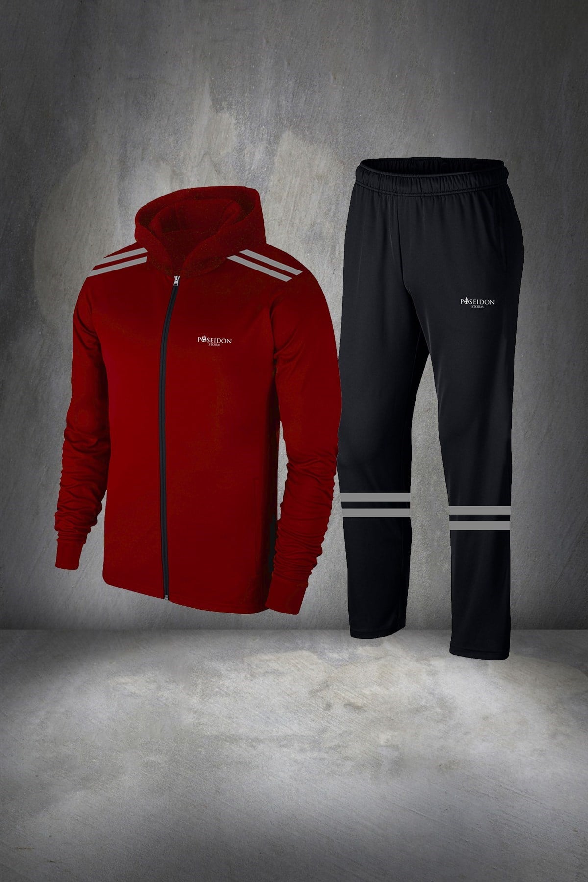 Erkek Bordo  İnterlok Kumaş Rahat Kapüşonlu Eşofman Seti S-3XL