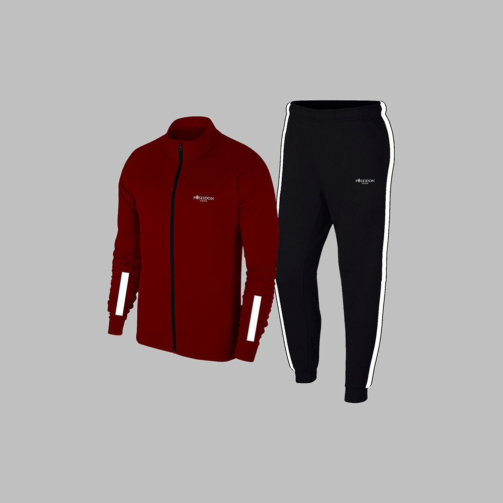Erkek Bordo Supra Penye Kumaş Fermuarlı Kapüşonlu Koşu Seti (S-3XL)